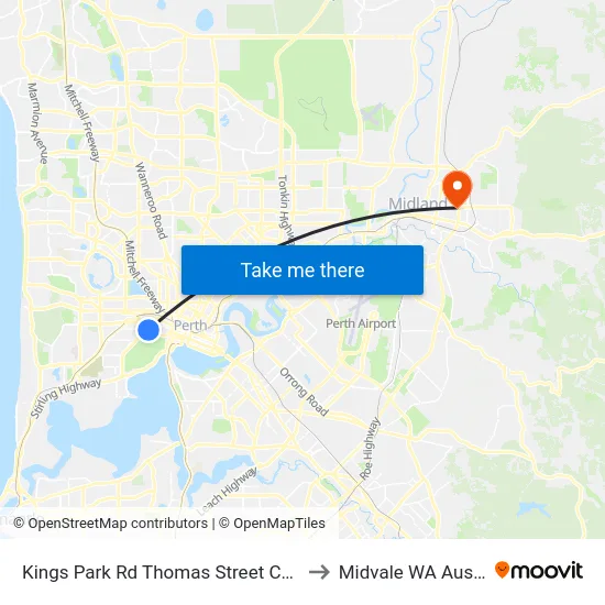 Kings Park Rd Thomas Street Cat Id 108 to Midvale WA Australia map