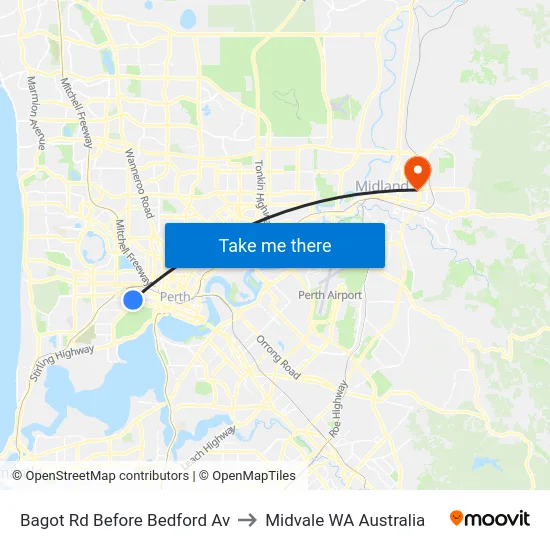 Bagot Rd Before Bedford Av to Midvale WA Australia map
