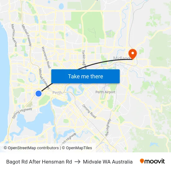 Bagot Rd After Hensman Rd to Midvale WA Australia map