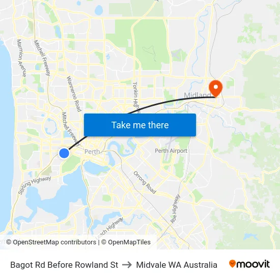 Bagot Rd Before Rowland St to Midvale WA Australia map