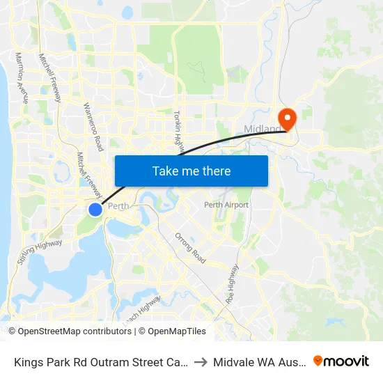 Kings Park Rd Outram Street Cat Id 141 to Midvale WA Australia map