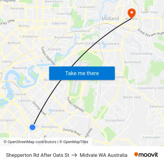 Shepperton Rd After Oats St to Midvale WA Australia map