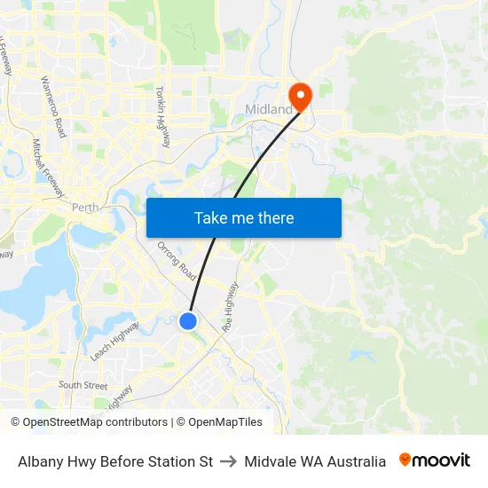 Albany Hwy Before Station St to Midvale WA Australia map