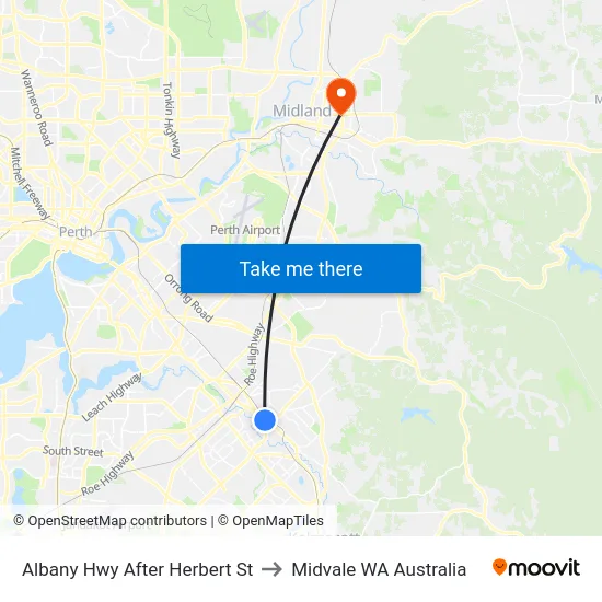 Albany Hwy After Herbert St to Midvale WA Australia map