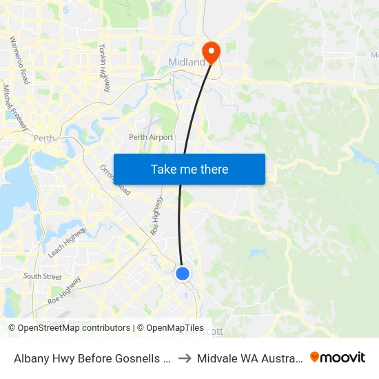 Albany Hwy Before Gosnells Rd to Midvale WA Australia map