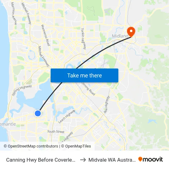 Canning Hwy Before Coverley St to Midvale WA Australia map