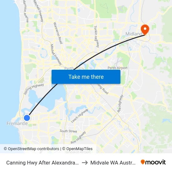 Canning Hwy After Alexandra Rd to Midvale WA Australia map