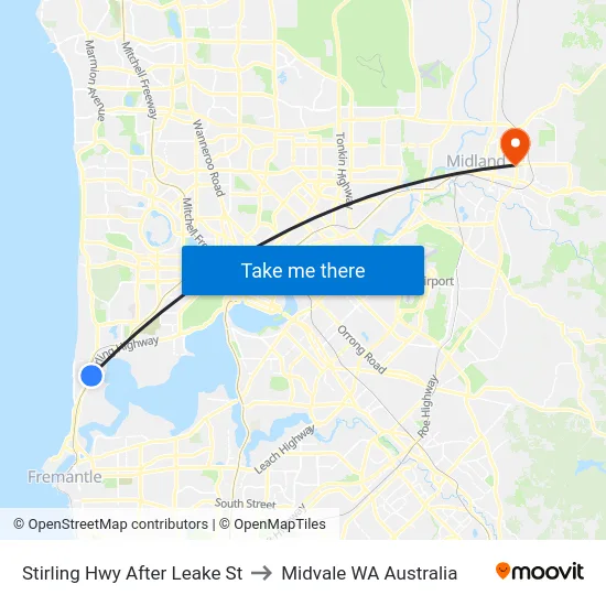 Stirling Hwy After Leake St to Midvale WA Australia map