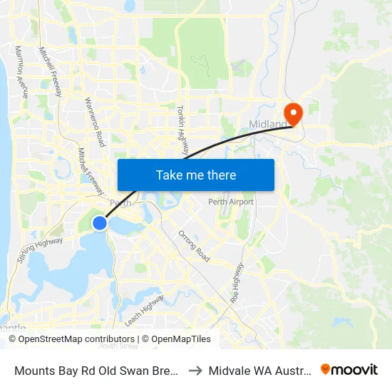 Mounts Bay Rd Old Swan Brewery to Midvale WA Australia map