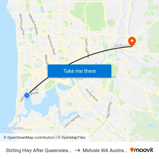 Stirling Hwy After Queenslea Dr to Midvale WA Australia map