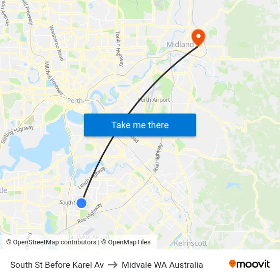 South St Before Karel Av to Midvale WA Australia map