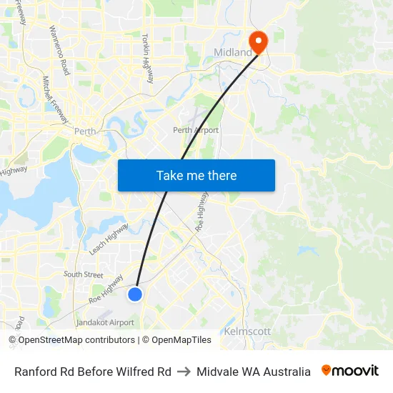 Ranford Rd Before Wilfred Rd to Midvale WA Australia map
