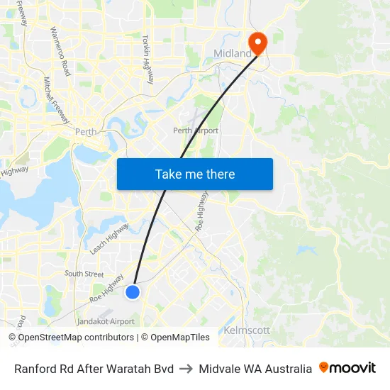 Ranford Rd After Waratah Bvd to Midvale WA Australia map