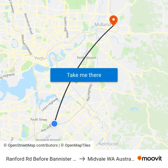 Ranford Rd Before Bannister Rd to Midvale WA Australia map