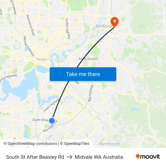 South St After Beasley Rd to Midvale WA Australia map