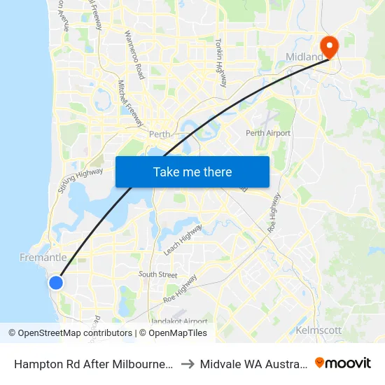 Hampton Rd After Milbourne St to Midvale WA Australia map