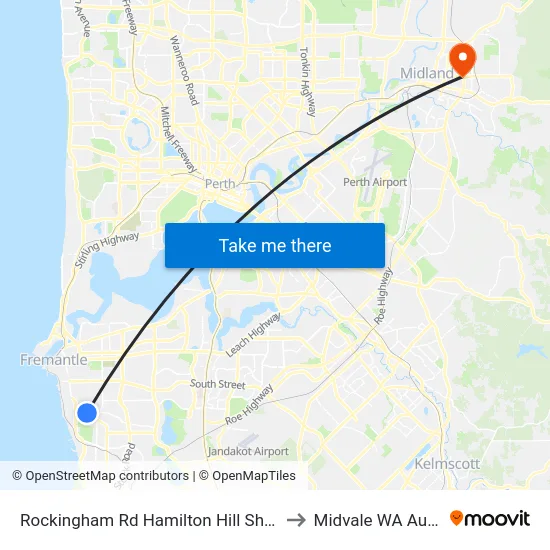 Rockingham Rd Hamilton Hill Shopping Ctr to Midvale WA Australia map