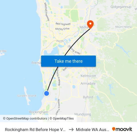 Rockingham Rd Before Hope Valley Rd to Midvale WA Australia map