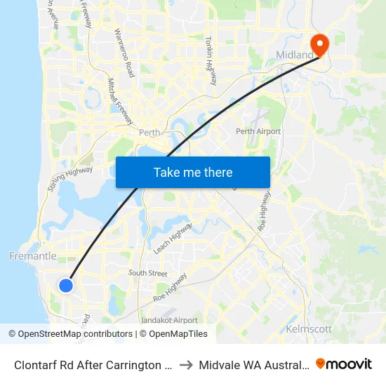 Clontarf Rd After Carrington St to Midvale WA Australia map