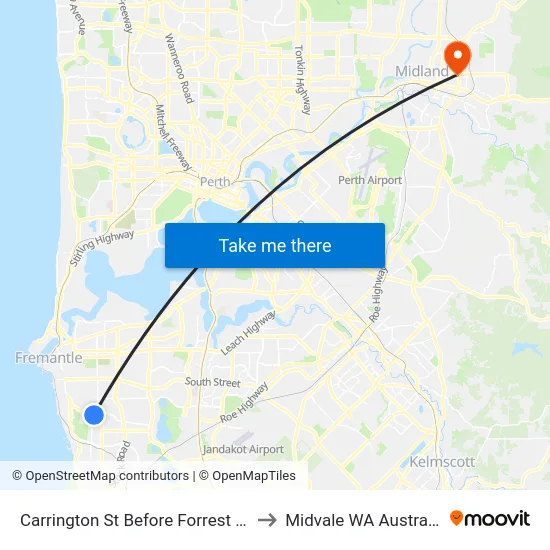 Carrington St Before Forrest Rd to Midvale WA Australia map