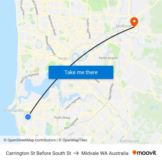 Carrington St Before South St to Midvale WA Australia map