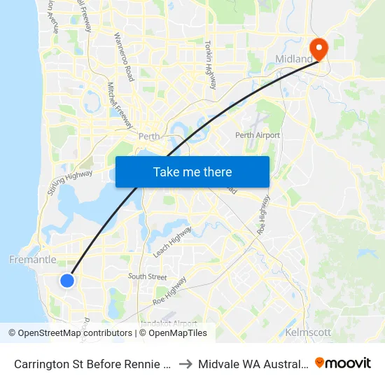 Carrington St Before Rennie Cr to Midvale WA Australia map
