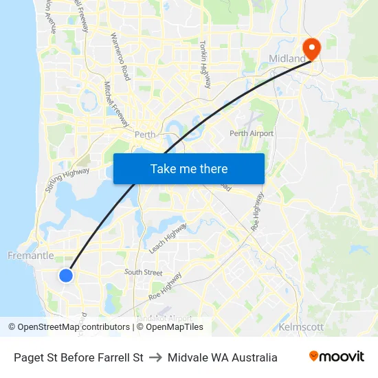 Paget St Before Farrell St to Midvale WA Australia map