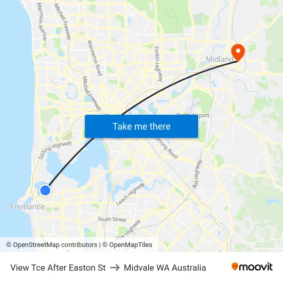 View Tce After Easton St to Midvale WA Australia map