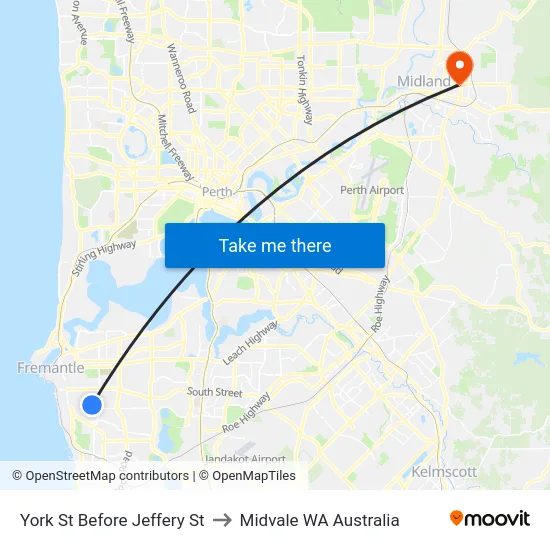 York St Before Jeffery St to Midvale WA Australia map