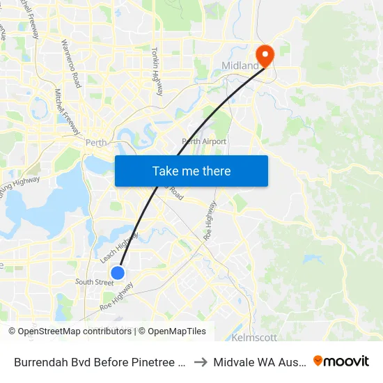Burrendah Bvd Before Pinetree Gully Rd to Midvale WA Australia map