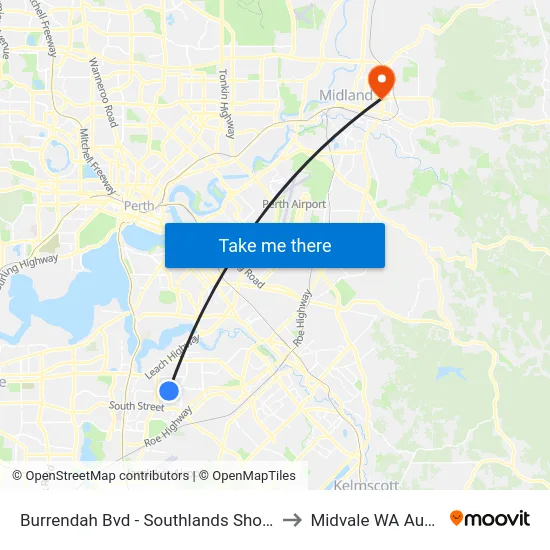 Burrendah Bvd - Southlands Shopping Ctr to Midvale WA Australia map