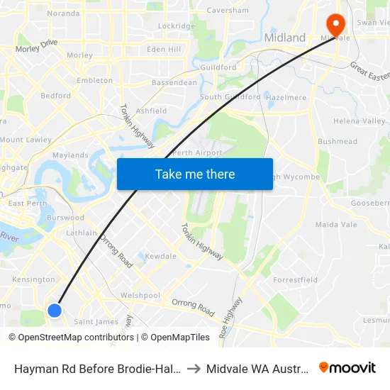 Hayman Rd Before Brodie-Hall Dr to Midvale WA Australia map