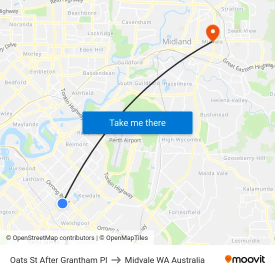 Oats St After Grantham Pl to Midvale WA Australia map