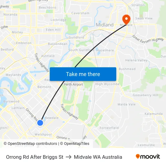 Orrong Rd After Briggs St to Midvale WA Australia map