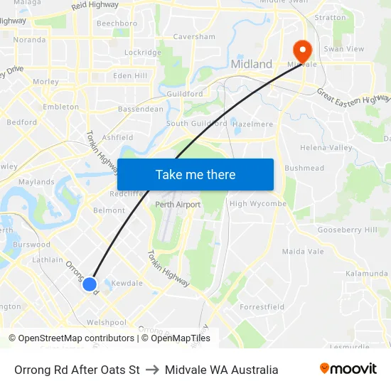Orrong Rd After Oats St to Midvale WA Australia map