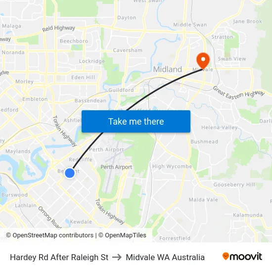 Hardey Rd After Raleigh St to Midvale WA Australia map