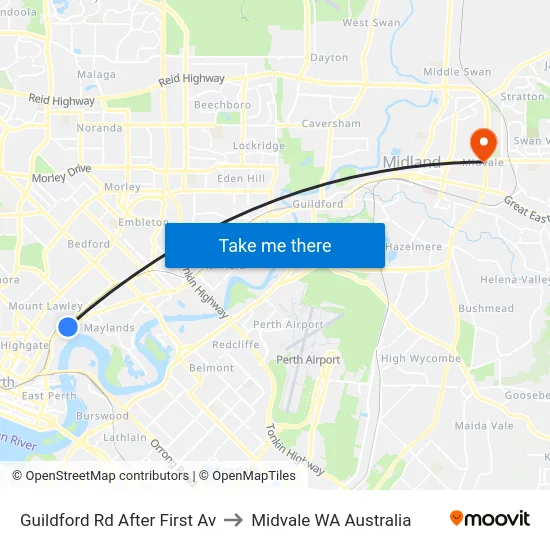 Guildford Rd After First Av to Midvale WA Australia map