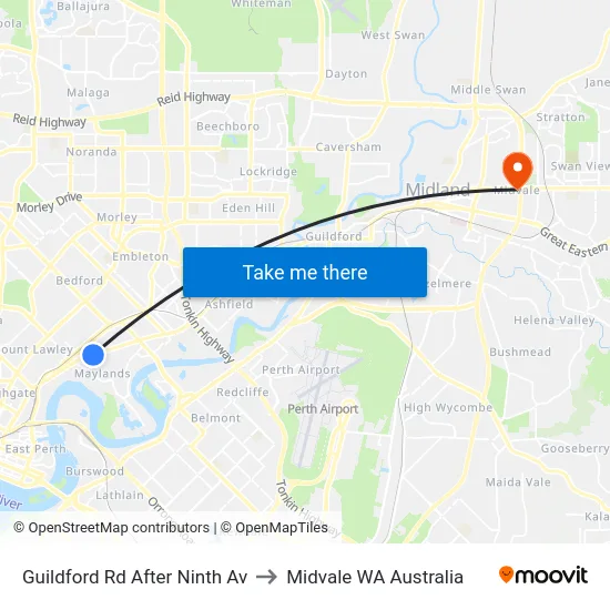 Guildford Rd After Ninth Av to Midvale WA Australia map