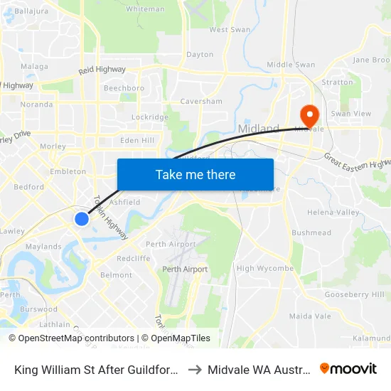 King William St After Guildford Rd to Midvale WA Australia map