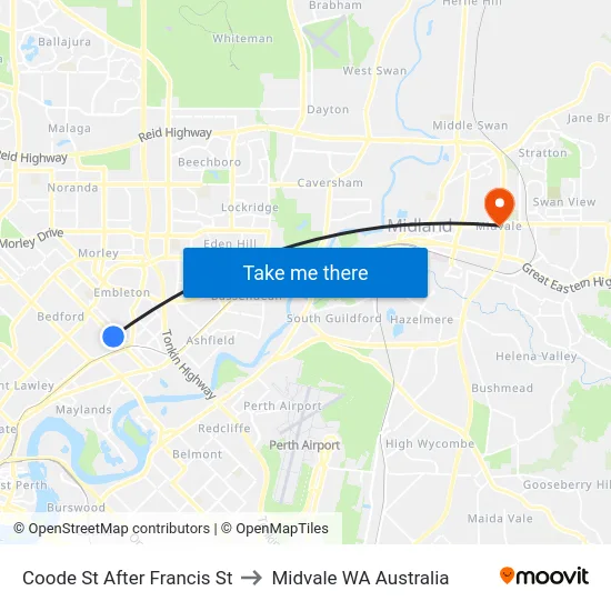 Coode St After Francis St to Midvale WA Australia map