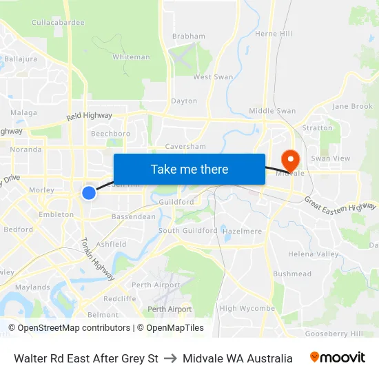 Walter Rd East After Grey St to Midvale WA Australia map