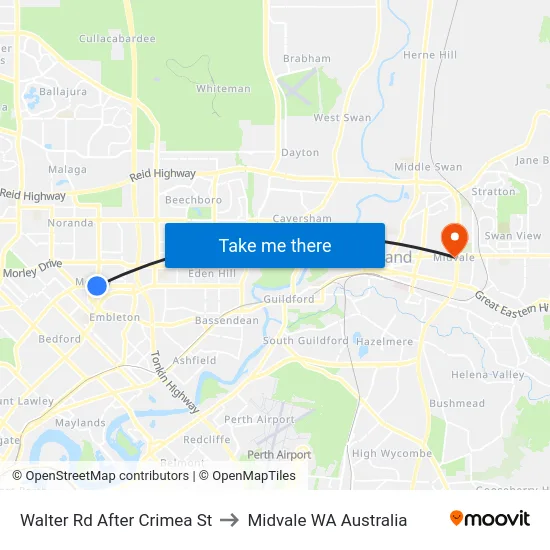 Walter Rd After Crimea St to Midvale WA Australia map