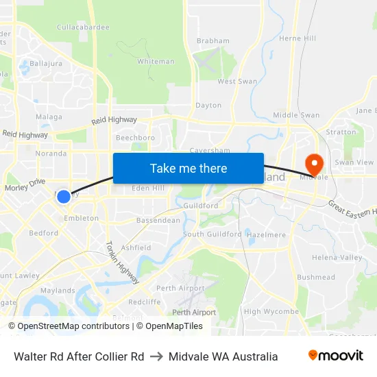 Walter Rd After Collier Rd to Midvale WA Australia map