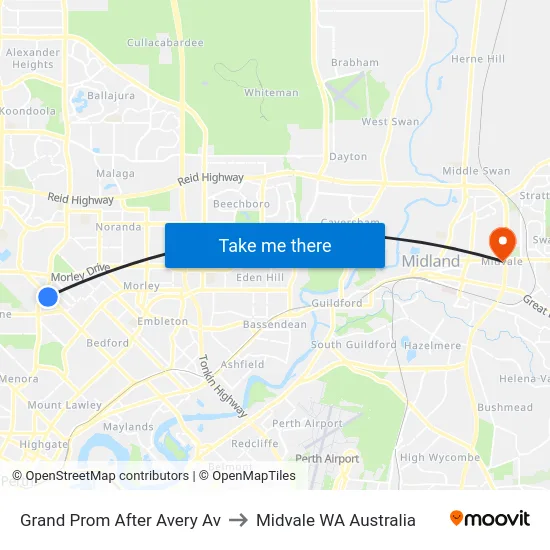 Grand Prom After Avery Av to Midvale WA Australia map