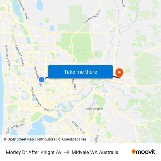 Morley Dr After Knight Av to Midvale WA Australia map