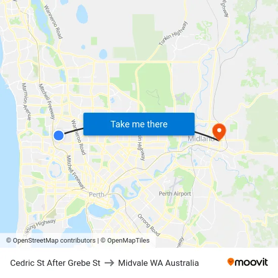 Cedric St After Grebe St to Midvale WA Australia map
