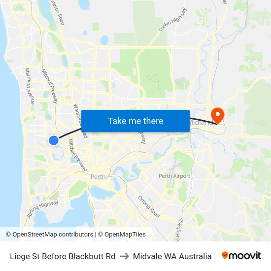 Liege St Before Blackbutt Rd to Midvale WA Australia map