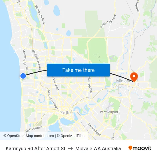 Karrinyup Rd After Arnott St to Midvale WA Australia map