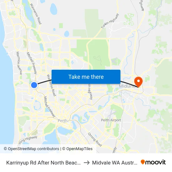 Karrinyup Rd After North Beach Rd to Midvale WA Australia map