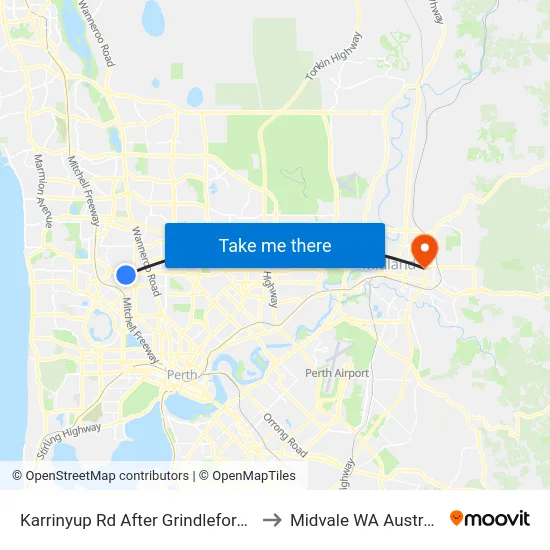Karrinyup Rd After Grindleford Dr to Midvale WA Australia map